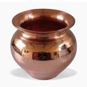Traditional Design Copper Lota - 6.5" | Yellow Color, Pure Copper Material, Fine Finish, Ideal For Utensil Or Pooja Use