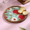 Floral Wooden Round Platter Tray