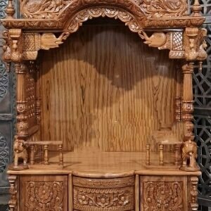 Handcrafted Teak Wood Pooja Mandir - 42x36x20 Inches | Intricate Carvings, Lightweight, Non-toxic, Scratch Resistant, Customizable Design, Elegant Religious Accent