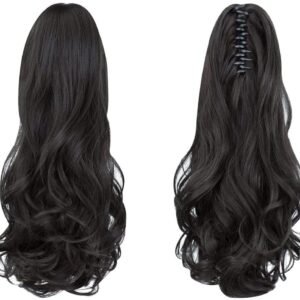 HAIR WALA™ Ponytail extension,16 to 18" claw clip hair extensions ponytail Wavy and curly hair Extension Natural Looking Ponytail for Women Brown Color, Matte Finish