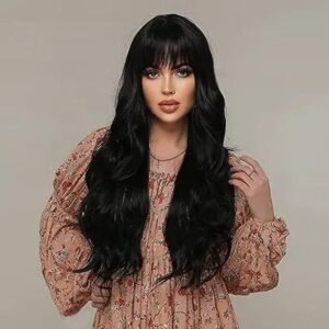 BLUSHIA Synthetic Long Black Hair Wigs with Bangs Extensions for Women Full Head Natural Straight Hair Wig (Pack of 1)