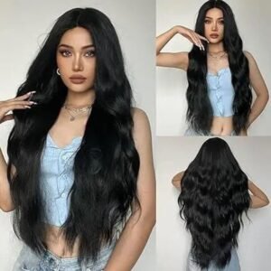 VIVIAN Long Wavy Hair Wig, Women’s Wigs, 24 Inches Long Wigs for Women, Synthetic Wigs, Black Color