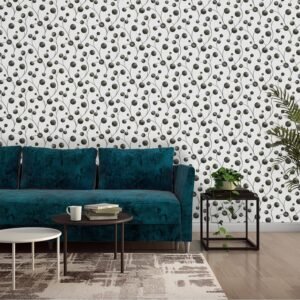 Asian Paints ezyCR8 Circle Leaf Black Non-Adhesive Wallpaper for Home & Office, Easy Application, Water Resistant, Dust Proof, PVC Coated, Interior Décor (53cm x 950cm)| (54 sq. ft. per roll)