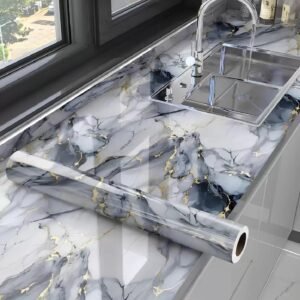 60CM X 200CM Kitchen Wallpaper Oil Proof,Waterproof self-Adhesive Wall Stickers for Kitchen Anti-Mold and Heat Resistant Aluminium Backsplash Wallpaper (Black) (96)