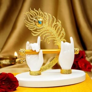 Ekhasa Lord Krishna Hands with Flute Idol (Small Size) | Krishnaji Divine Hands Idol with Flute and Peacock Feather | Krishna Statue for Car Dashboard & Griha Pravesh Gift