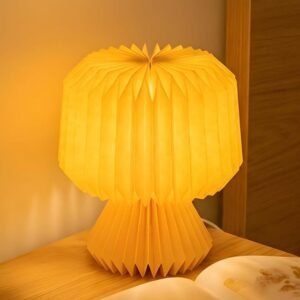 FIG Living Mini Origami Table Lamp for Living Room Decoration, Bedroom, Study and Gifting | 20 cm Tall Origami Design Lampshade | Premium Laminated Paper - Dust and Water Resisant (Mini Orange)