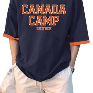 LEOTUDE Oversized Drop Shoulder Half Sleeve Cottonblend Printed Round Neck Drop Shoulder Tshirt for Man (Color Navy Blue)