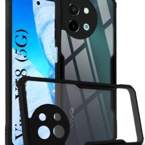 Jkobi Back Case Cover for Vivo Y58 5G (Polycarbonate with Shockproof Clear Panel | Crystal Glass Back | Camera Protection | Black)