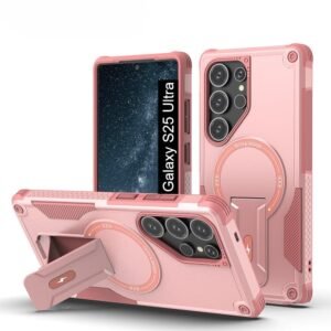 Back Cover for Samsung Galaxy S25 Ultra with Portable Kickstand | Mag-Safe Compatible Magnetic Case | Shockproof Military Grade Protection | Extreme Protection Phone Cover – Pink