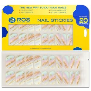 ROS Beauty Nail Stickies | 20 Count | Easy-to-Apply Vibrant Nail Art Stickers | Long-Lasting & Mess-Free | No UV Light | Takes the Natural Shape for Effortless DIY Manicure | Unicorn Marble