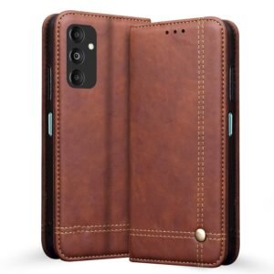 Pikkme Flip Cover | Strong Magnetic Closure | Genuine PU Leather Finish | Wallet Style with Inbuilt Pocket & Stand | Premium Look Magnetic Flip Case for Samsung Galaxy M35 5G (Brown)