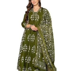 PARTHVI Women's Pure Cotton Block Printed Ethnic Wear Kurta & Palazzo Pants & Dupatta Set