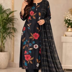 Simora Fashion Beautiful Floral Print 3 PC Fabric Muslin With Pant And Dupatta