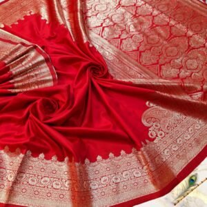Bridal Vermilion Red Dual-Tone Satin Handcrafted Saree with Grand Zari Pallu