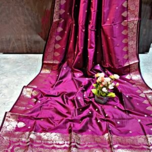 Dark Pink Pure Resham Monipuri Silk Saree – Handwoven Luxury with Silk Mark & Blouse Piece