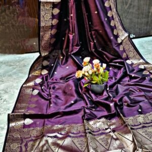Dark Purple Handcrafted Resham Monipuri Silk Saree – Silk Mark Certified with Blouse Piece
