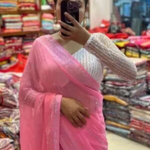Blush Pink Handcrafted Pure Chiffon Saree – Bridal Party & Wedding Collection