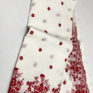 Elegant Off White Kota Doria Saree with Red Floral Cutwork Hand Embroidery | Designer Festive Wear Saree for Women