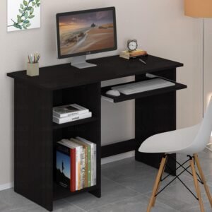 Callas Engineered Wood Computer Desk with Keyboard Tray – Small Modern Writing Desk for Home Office, Bedroom, or Living Room – Sturdy & Simple Laptop Table (CB-ST-04-Black)