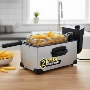 iBELL OILKING300 Electric Deep Fryer | 3 Litre Oil Capacity | 2000W Stainless Steel | Adjustable Temperature Control | Single Tank Fryer with Lid & Handle Basket (Silver)
