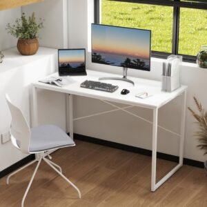 QARA Wood Laminated Study Table, Computer Table for Home,Office Table, Desktop,Laptop Table, Office Desk (Everest White with White Frame)