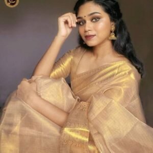 Golden Aura – Handcrafted Soft Kanjivaram Silk Saree with Luxe Gold Weaving & Blouse Piece