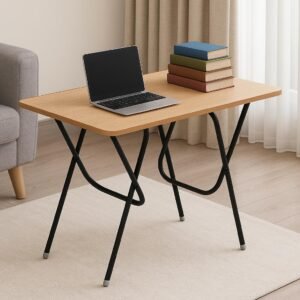 wow craft Foldable & Portable Study Table for Home & Office | Multipurpose Laptop & Computer Desk with Engineered Wood Top & Powder-Coated Metal Frame | FS Beech